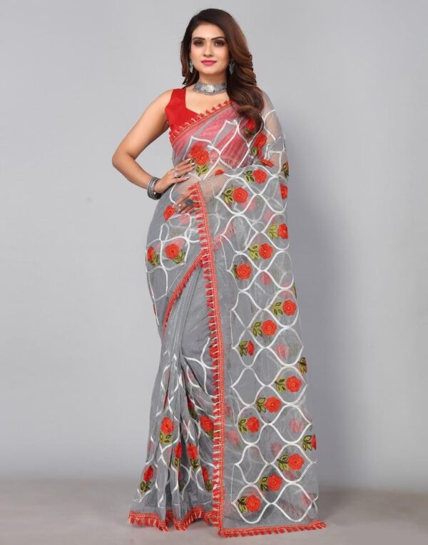 Grey Embroidered Saree