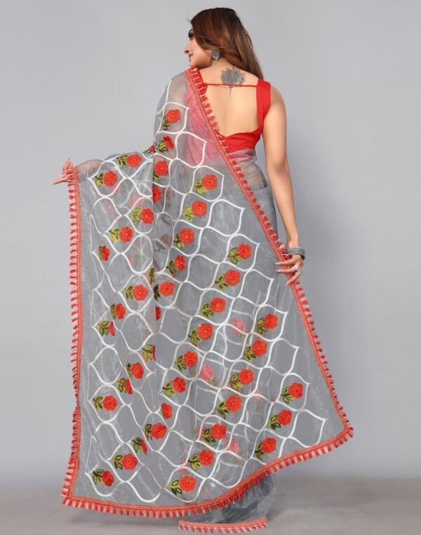 Grey Embroidered Saree - Image 4
