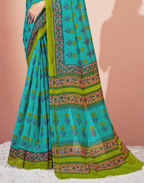 Light Blue Cotton Saree - Image 2