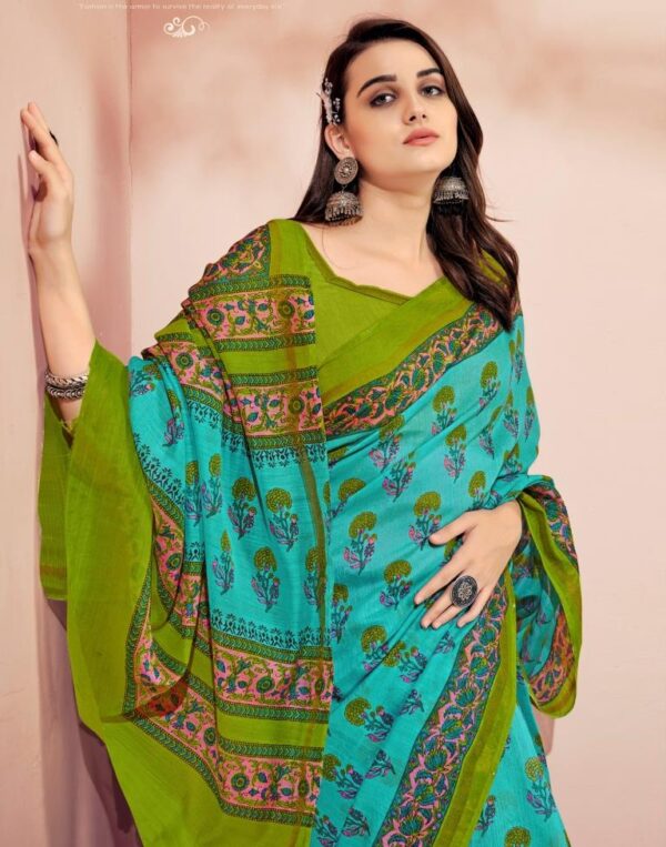 Light Blue Cotton Saree - Image 4