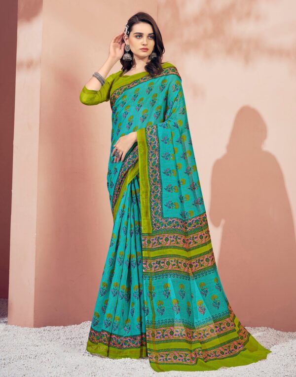 Light Blue Cotton Saree - Image 3