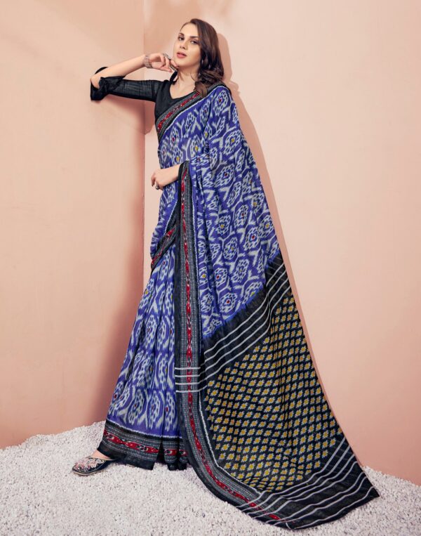 Blue Cotton Saree - Image 3