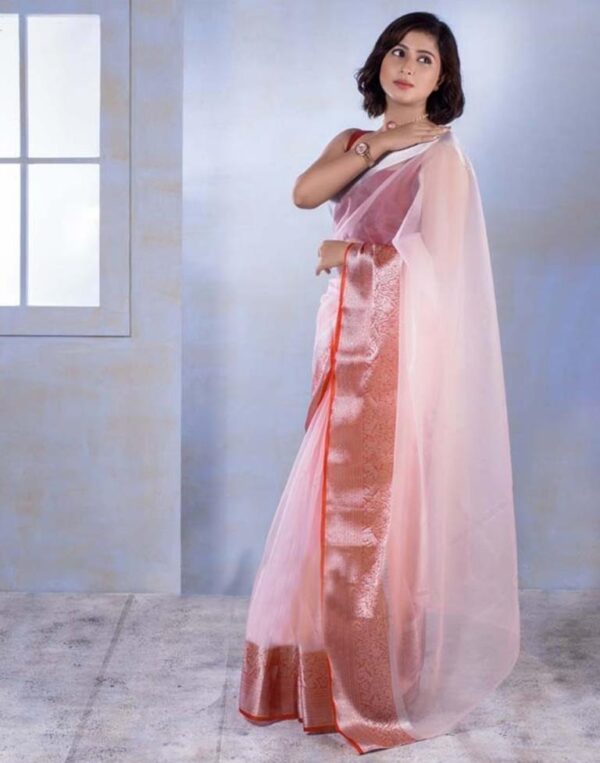 Light Pink Organza Saree - Image 6