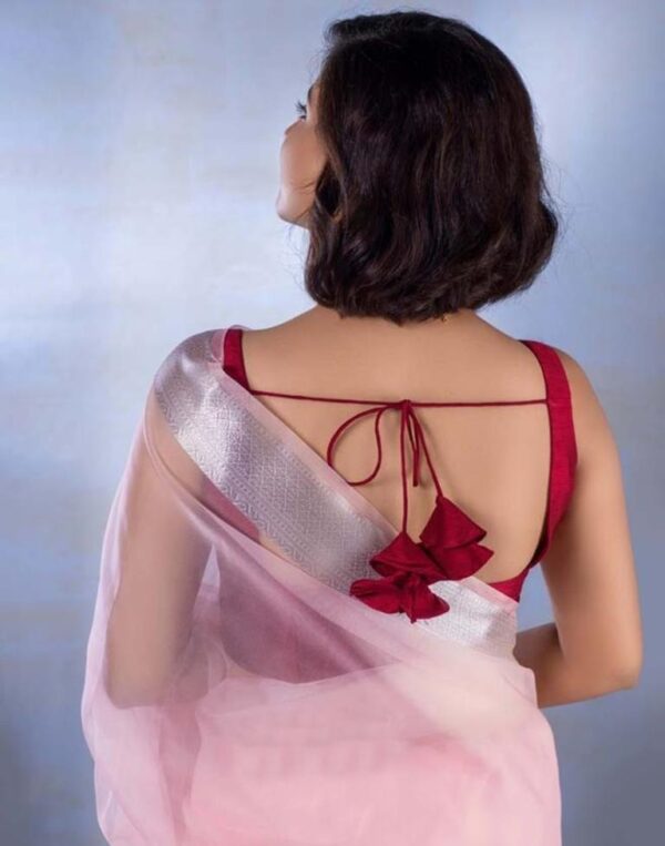 Light Pink Organza Saree - Image 5
