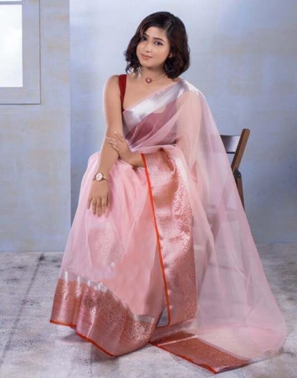 Light Pink Organza Saree - Image 4