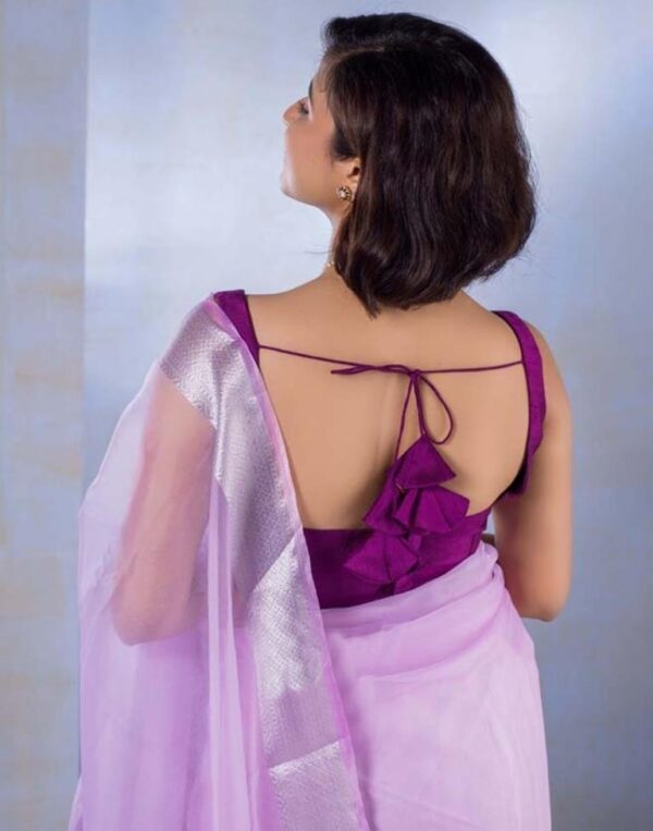 Light Purple Organza Saree - Image 6