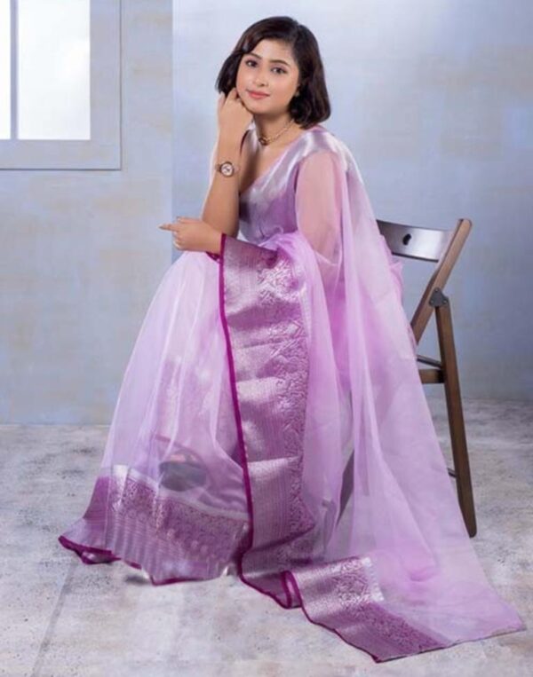 Light Purple Organza Saree - Image 5