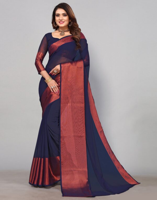 Dark Blue Chiffon Plain Saree