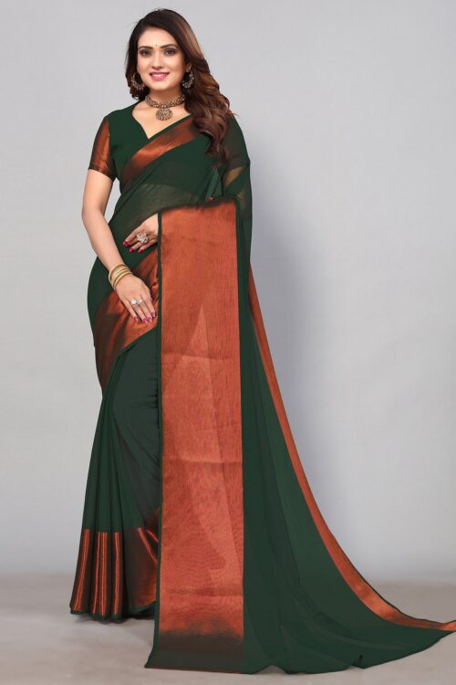 Dark Green Chiffon Plain Saree