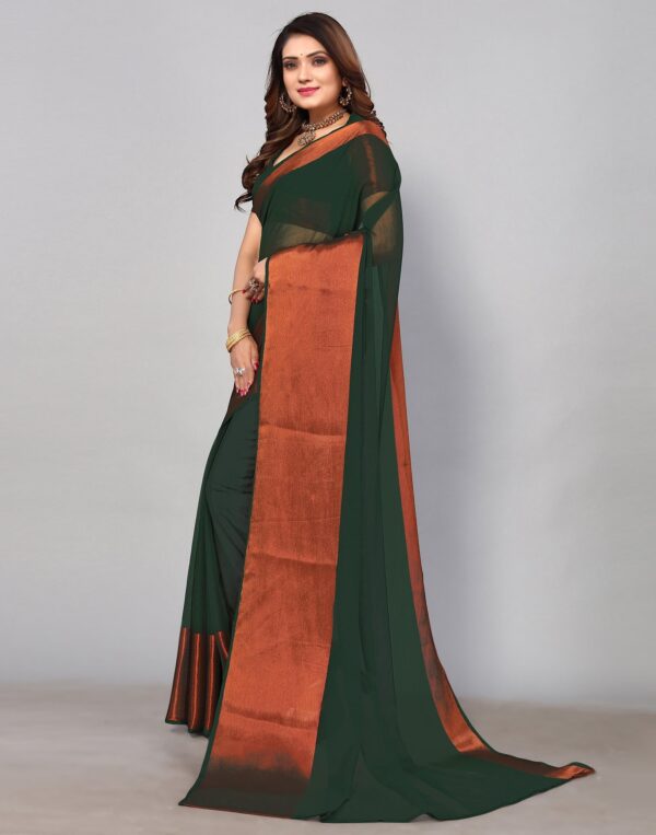 Dark Green Chiffon Plain Saree - Image 5