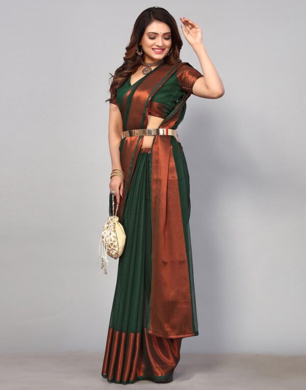 Dark Green Chiffon Plain Saree - Image 3
