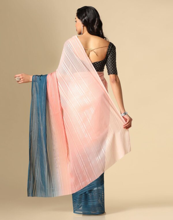 Light Pink And Blue Georgette Jari Stripes Saree - Image 2