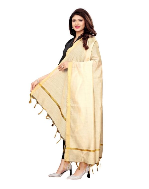 Exuberant Beige Coloured Cotton Silk Dyed Dupatta - Image 2