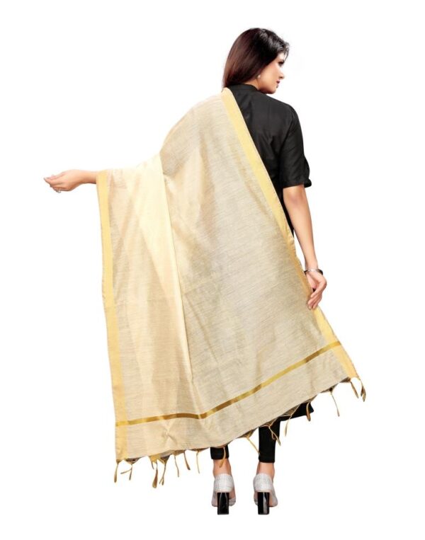 Exuberant Beige Coloured Cotton Silk Dyed Dupatta - Image 3