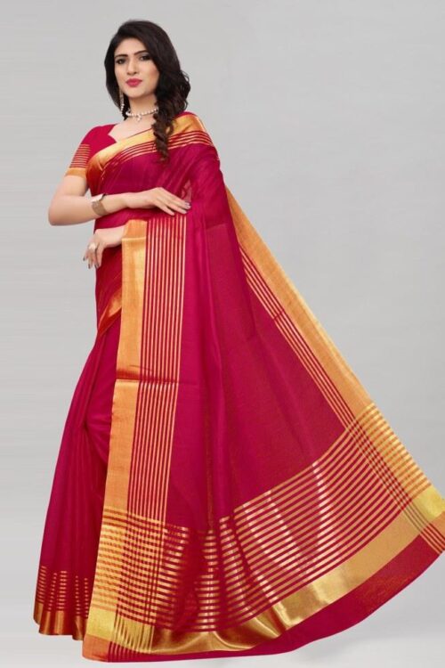 Red Gold Cotton Silk Saree
