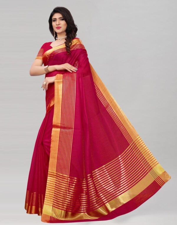 Red Gold Cotton Silk Saree
