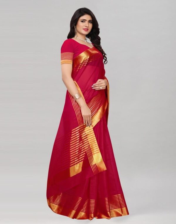 Red Gold Cotton Silk Saree - Image 3