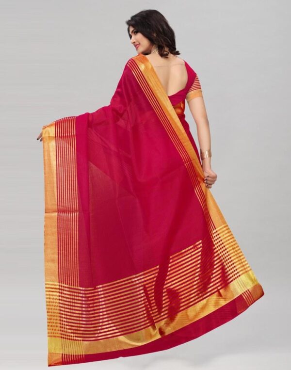 Red Gold Cotton Silk Saree - Image 2