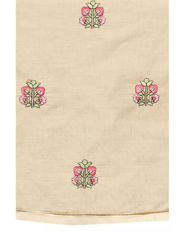 Warm Beige Cotton Embroidered Unstitched Salwar Suit - Image 3