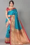 Peacock Blue And Beige Silk Saree