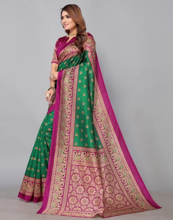 Green Banarasi Silk Saree - Image 2
