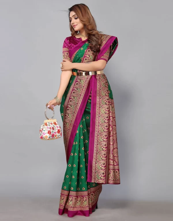 Green Banarasi Silk Saree - Image 4