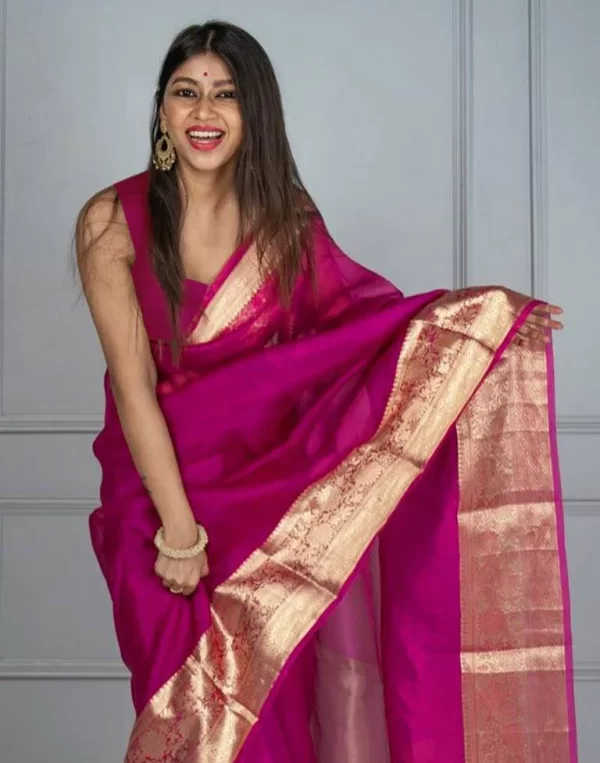 Dark Pink Organza Saree - Image 2