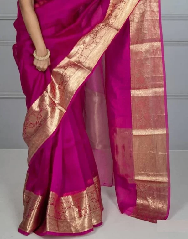 Dark Pink Organza Saree - Image 3