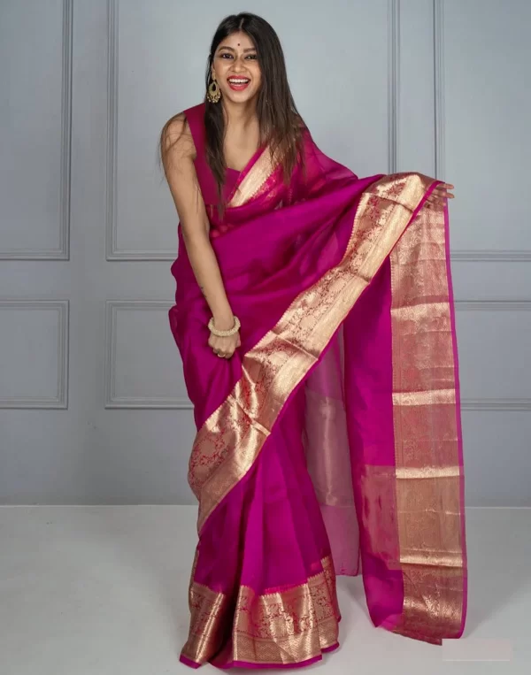Dark Pink Organza Saree